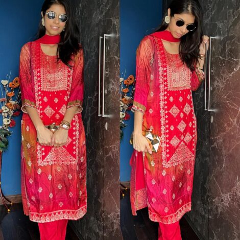 Russian Silk Jaquard Suit-Red