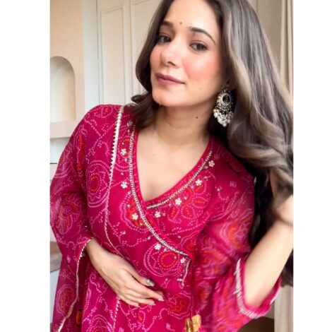 Teej Special Pure chiffon Bandhej Anarkali