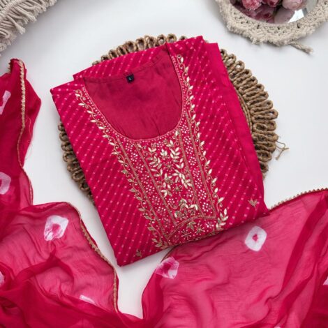 Teej Bandhej Set -Pink