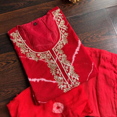 Red Lehriya Chiffon Suit