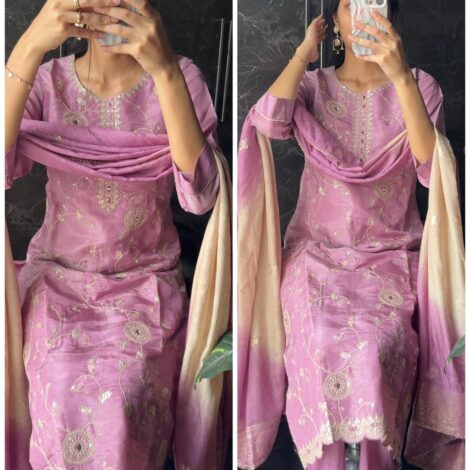 Tissue Silk Embroidered Fit - Lavender