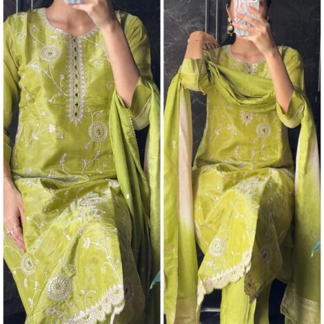 Tissue Silk Embroidered Fit - Lime