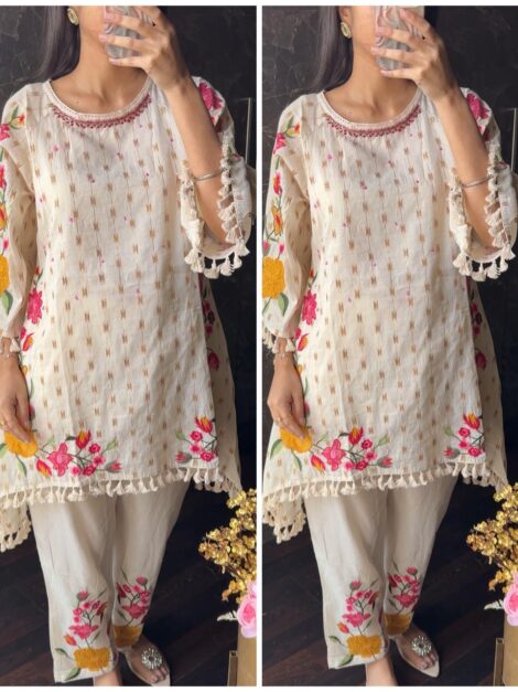 Kora Cotton Embroidered Coord - ivory