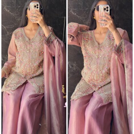 Premium Crush Tissue Silk Suit -Mauve