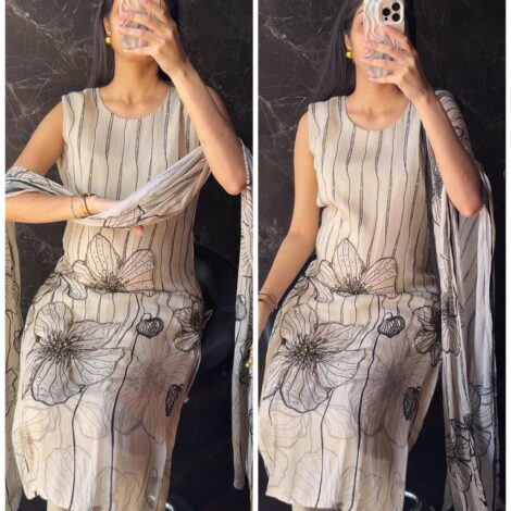 Premium Crepe Hand work Suit with Sleeves