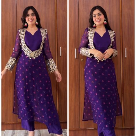 3-Piece Bustier Chiffon Set - Purple