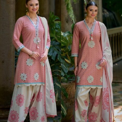 Premium Sciffli Farshi Suit -Peach