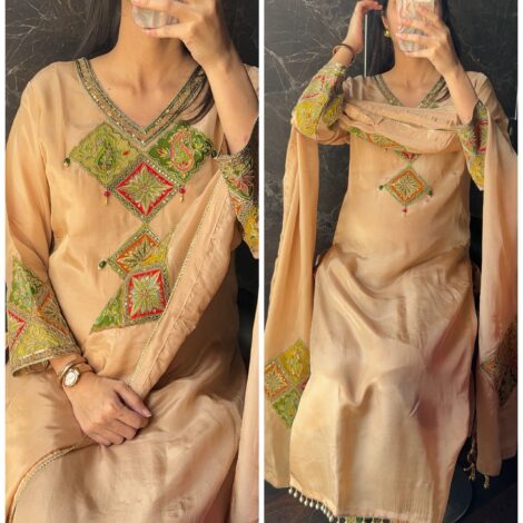 Premium Crepe Hand work Suit - beige