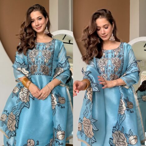 Premium Tissue Patchwork Suit -Blue