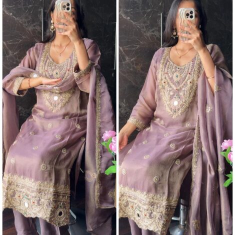 Premium Jwellery Neckline Suit - lavender