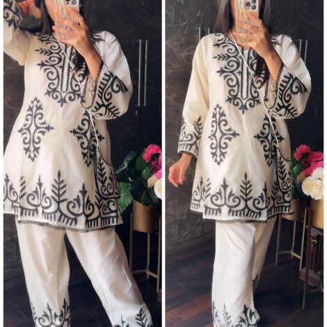 Premium FARSHI laser Cut Kora Cotton Coord