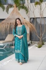 Premium Chinnon Sharara Set- Rama Green - Image 5
