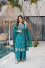 Premium Chinnon Sharara Set- Rama Green - Image 4