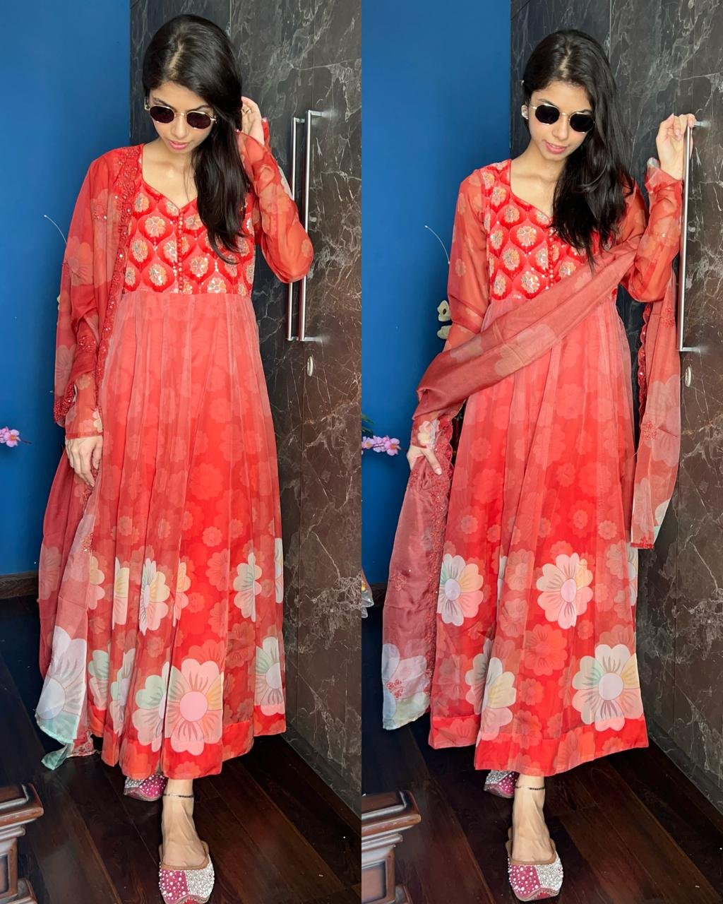 WhatsApp-Image-2024-07-08-at-6.15.35-PM.jpeg Soft Organza Floral Anarkali-Orange - Image 1