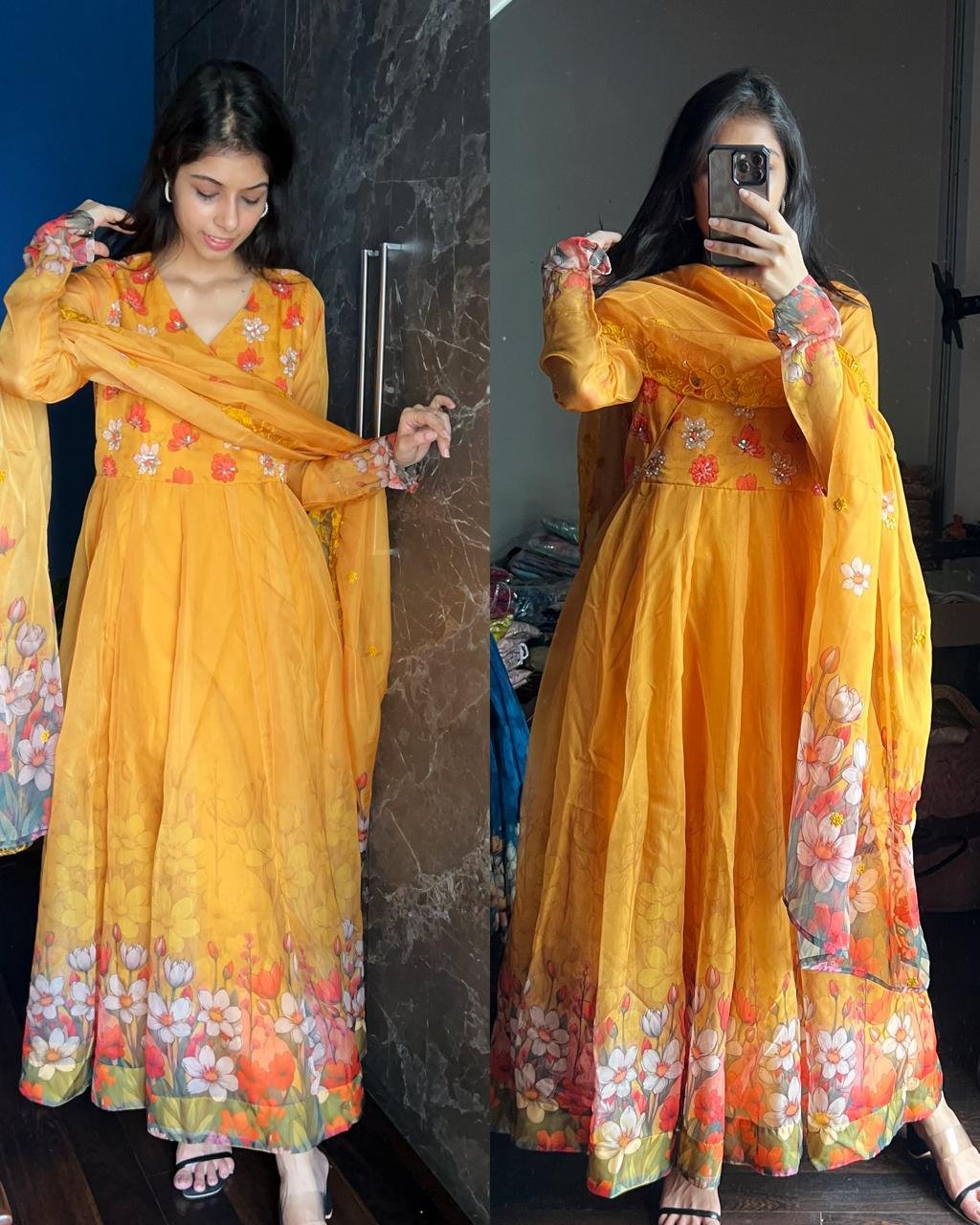 WhatsApp-Image-2024-09-17-at-10.58.40-AM.jpeg Floral Organza Anarkali-Mustrard - Image 1
