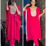 Premium georgette kaftaan coord-Magenta