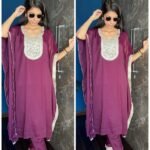 Premium georgette kaftaan coord-Wine