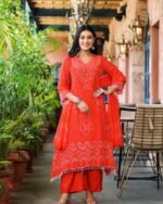 Butter Crepe Aline Suit-Orangish-Red - Image 2