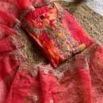 Pure Viscose Organza Suit- Orange