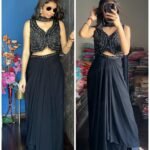 Embellished Blouse Lungi Set-Black