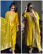 Pure Dola Silk Handwork Suit -Mustard - Image 2