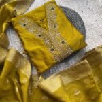 Pure Dola Silk Handwork Suit -Mustard