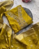 Pure Dola Silk Handwork Suit -Mustard