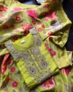 Glass Tissue Embroidered Suit - Lime
