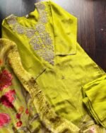 Glass Tissue Embroidered Suit - Lime - Image 2