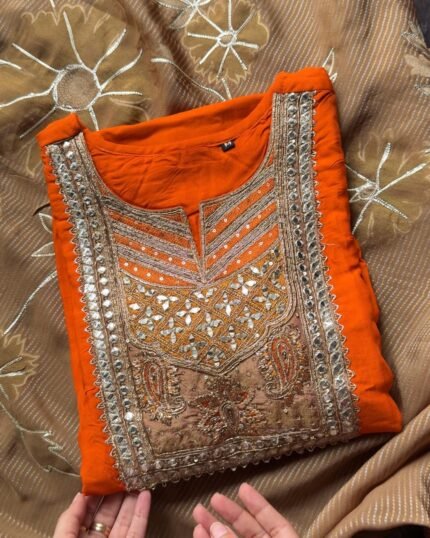 Pure Dola Silk Handwork- Orange