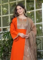 Pure Dola Silk Handwork- Orange - Image 2