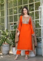 Pure Dola Silk Handwork- Orange - Image 4
