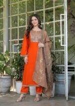 Pure Dola Silk Handwork- Orange - Image 3