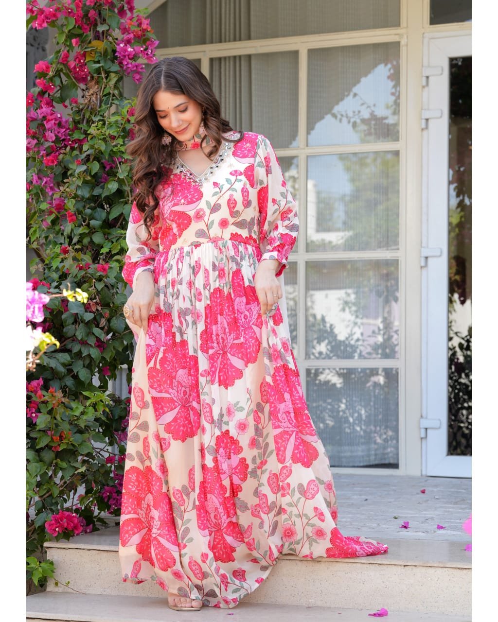 WhatsApp-Image-2025-04-12-at-20.28.09-1.jpeg Pure Chinnon Floor Length Ivory Gown With Dupatta - Image 1