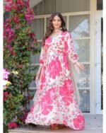 Pure Chinnon Floor Length Ivory Gown With Dupatta - Image 3