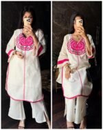Premium Self Work Cotton Coord - Pink - Image 2