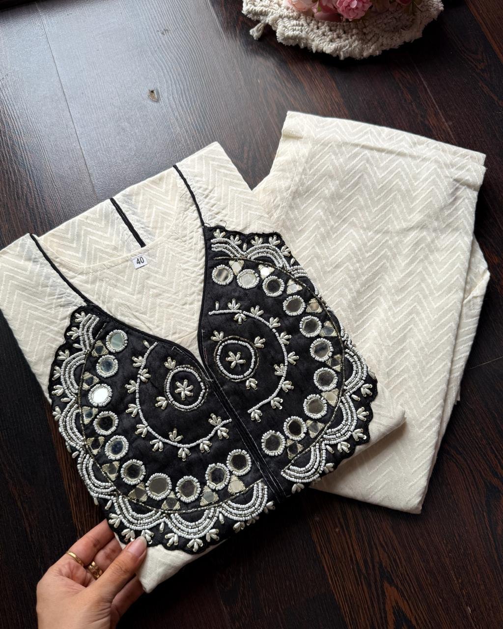 WhatsApp-Image-2025-05-02-at-17.11.20.jpeg Premium Self Work Cotton Coord - Black - Image 1