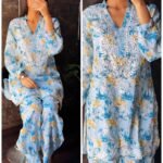 Chikankari Afghan Mul Cotton Coords - Blue