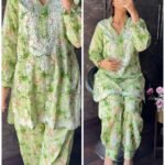 Chikankari Afghan Mul Cotton Coords -Green