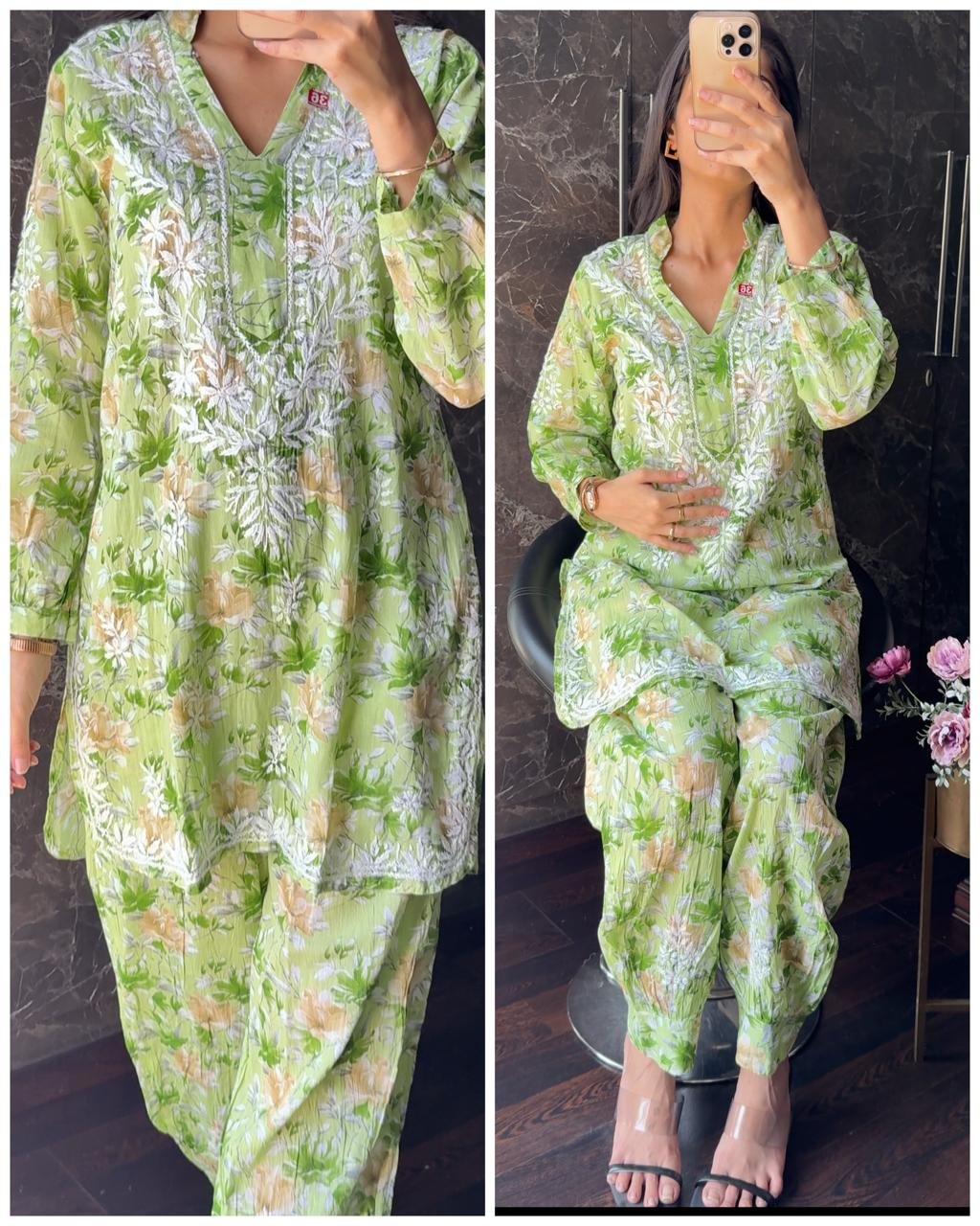 WhatsApp-Image-2025-05-09-at-13.09.57-2.jpeg Chikankari Afghan Mul Cotton Coords -Green - Image 1