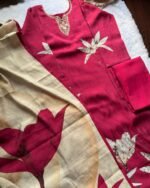 Butter Muslin Handwork Suit-WINE - Image 2