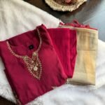 Butter Muslin Handwork Suit-WINE