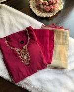 Butter Muslin Handwork Suit-WINE