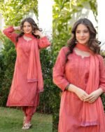 Premium Hand work Chikankari Afghan Suit-Brick - Image 2