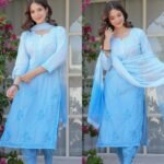 Premium Hand work Chikankari Afghan suit- SKy blue
