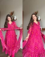 Teej Special Pure chiffon Bandhej Anarkali - Image 2