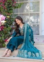 Premium Dola Silk Suit-Rama Green - Image 5