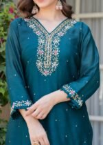 Premium Dola Silk Suit-Rama Green - Image 3