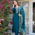 Premium Dola Silk Suit-Rama Green