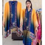 Premium Crepe Kaftaan Coord - Yellowish blue